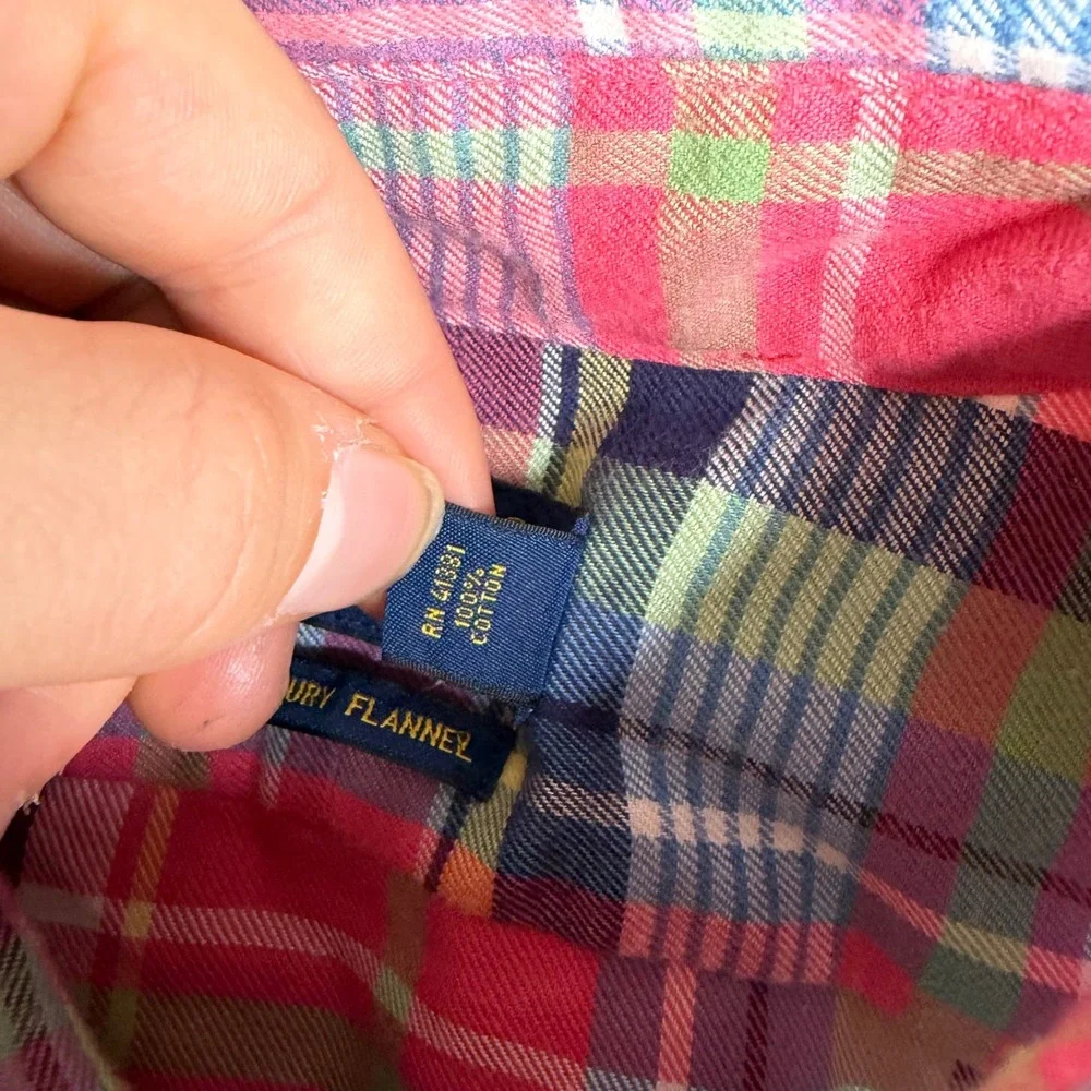 Polo Ralph Lauren Luxury Flannel Shirt Mens Large Pink Plaid Long Sleeve Button